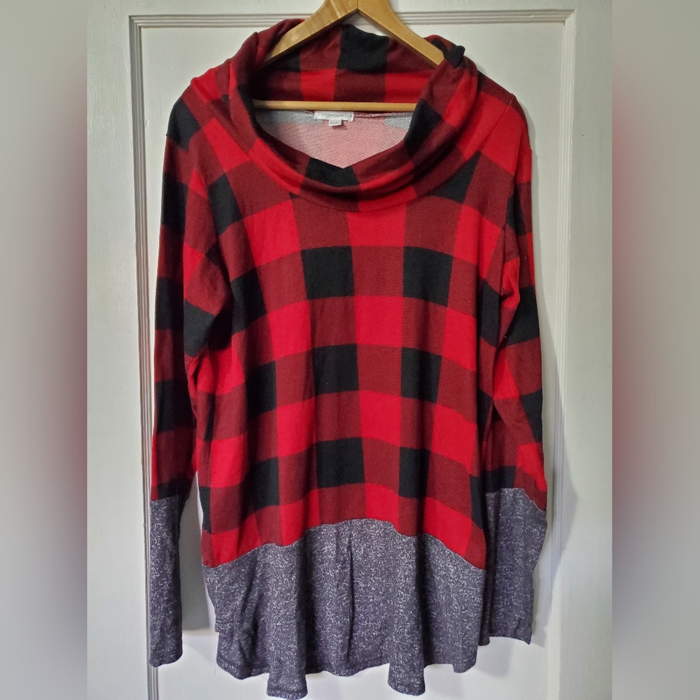 🍁Fall Must Have!!Cute Plaid Fall Cowl Sweater 🖤❤ - Picture 2 of 4